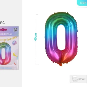 16-inch rainbow color foil balloon number 0 40CM