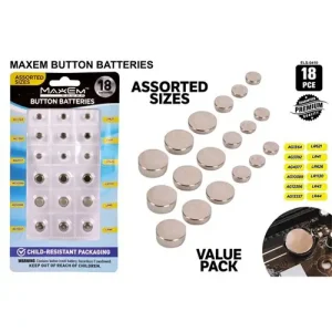 18pce Assorted Button Watch Batteries
