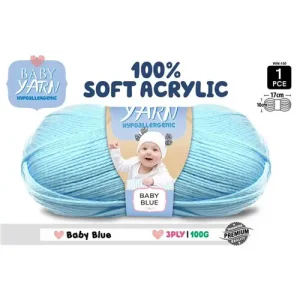 1pce Soft Acrylic Baby Knitting Yarn-3 Ply-100g- Baby Blue