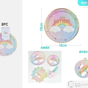 7-inch Unicorn Rainbow Happy Birthday Paper Plate 8pcs