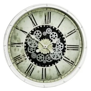 76cm White Clock with Moving Cogs (Window Box)