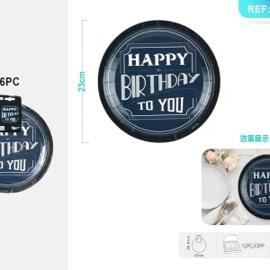 9-inch blue HAPPY BIRTHDAY paper tray 6pcs