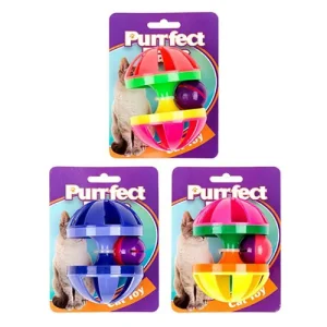 Cat Toy Plastic 6x9cm 3 Asstd Carousel w Ball Style