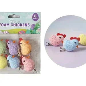 Easter Foam Chicken with Clip 6pk
