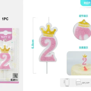 Pink Crown Gold Powder Candle 6.8CM Number 2