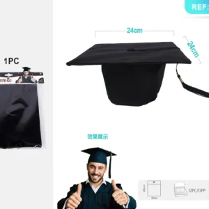 Round bottom black tassel graduation cap 1pc 24x24cm