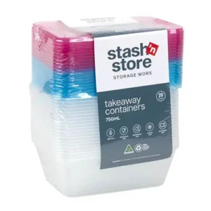 Takeaway Container Plastic Reusable Colour Lid 750ml pk20