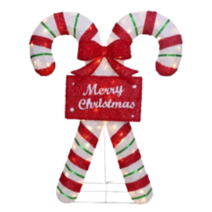 Christmas 3D LED Lights Gliterring Light-Up Double Candy Cane Merry Christmas Decoration