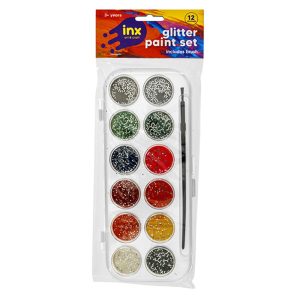 Paint Set 12 Col Glitter w Brush